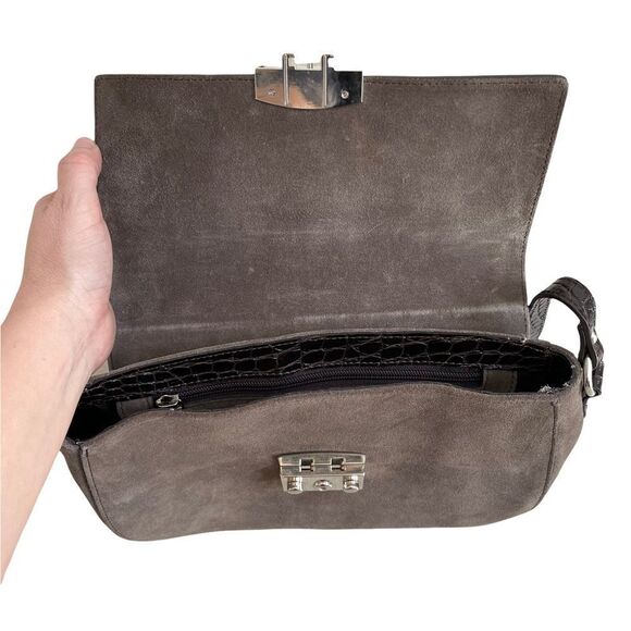 Claudia Firenze Made in Italy Suede Croc Embossed Leather Crossbody - Picture 11 of 13